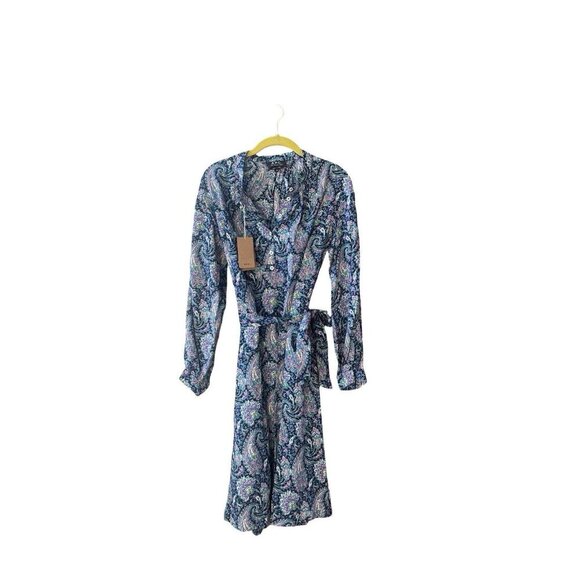 NWT A.P.C. Dress Women's Blue Paisley Print Belted Shirtdress Size 40 Medium - Picture 7 of 12